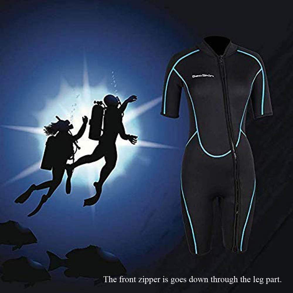 Seaskin Mens 3mm Shorty Wetsuit Womens, Full Body Diving Suit Front Zip Wetsuit for Diving Snorkeling Surfing Swimming Medium