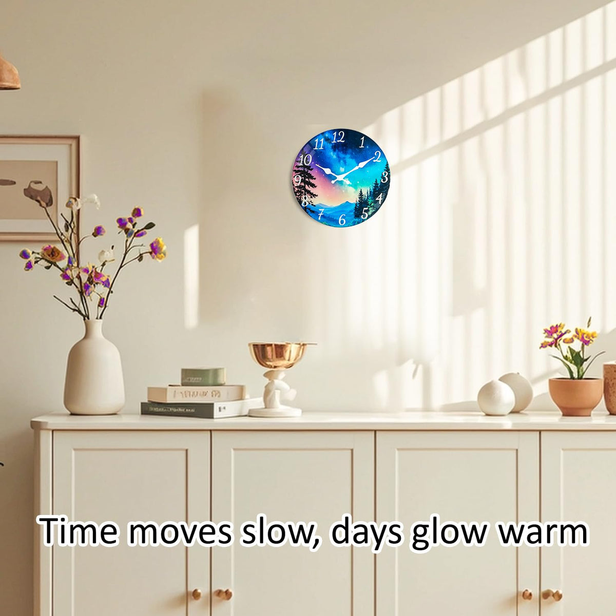 TGHHPC 12 Inch Wall Clocks Battery Operated - Premium Glass Silent Wall Clock, Unique Aurora Non Ticking Decorative Analog Clock for Bedroom Living Room Office Kitchen Gym Hotel Classroom Farmhouse