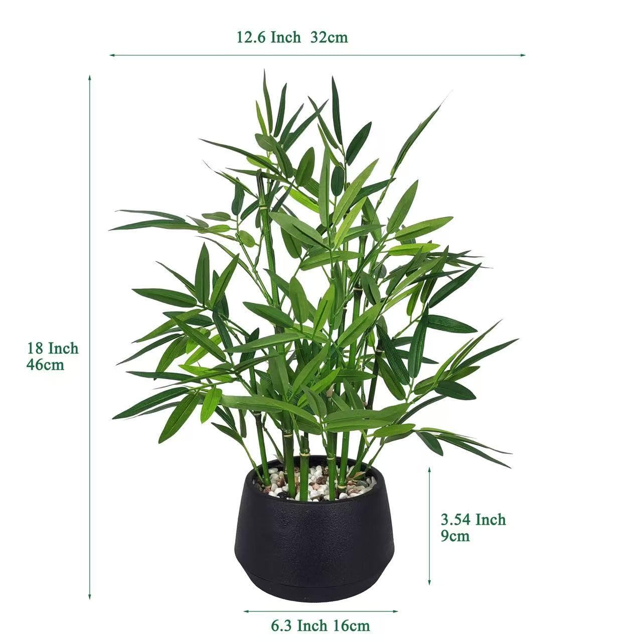 365 Blooming Decor 18-inch Tall Potted ARTIFICIAL Bamboo Plant (Black Pot) - Luxury Artificial Bamboo in black textures Pot for Home, Office, Kitchen, Counter Top, Indoor Decor, Money Tree, Lucky Tree