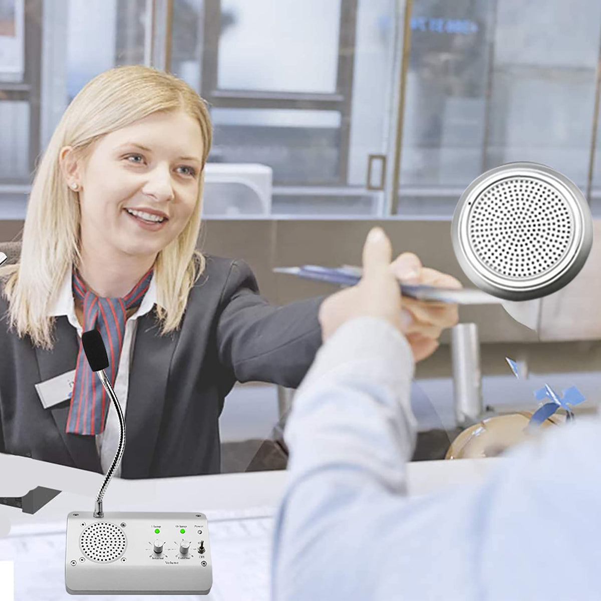 WWMFS Window Speaker System, Dual Way Window Microphone Intercom Speaker, Intercom System for Business, Home, Office, School, Counter, Bank and Station