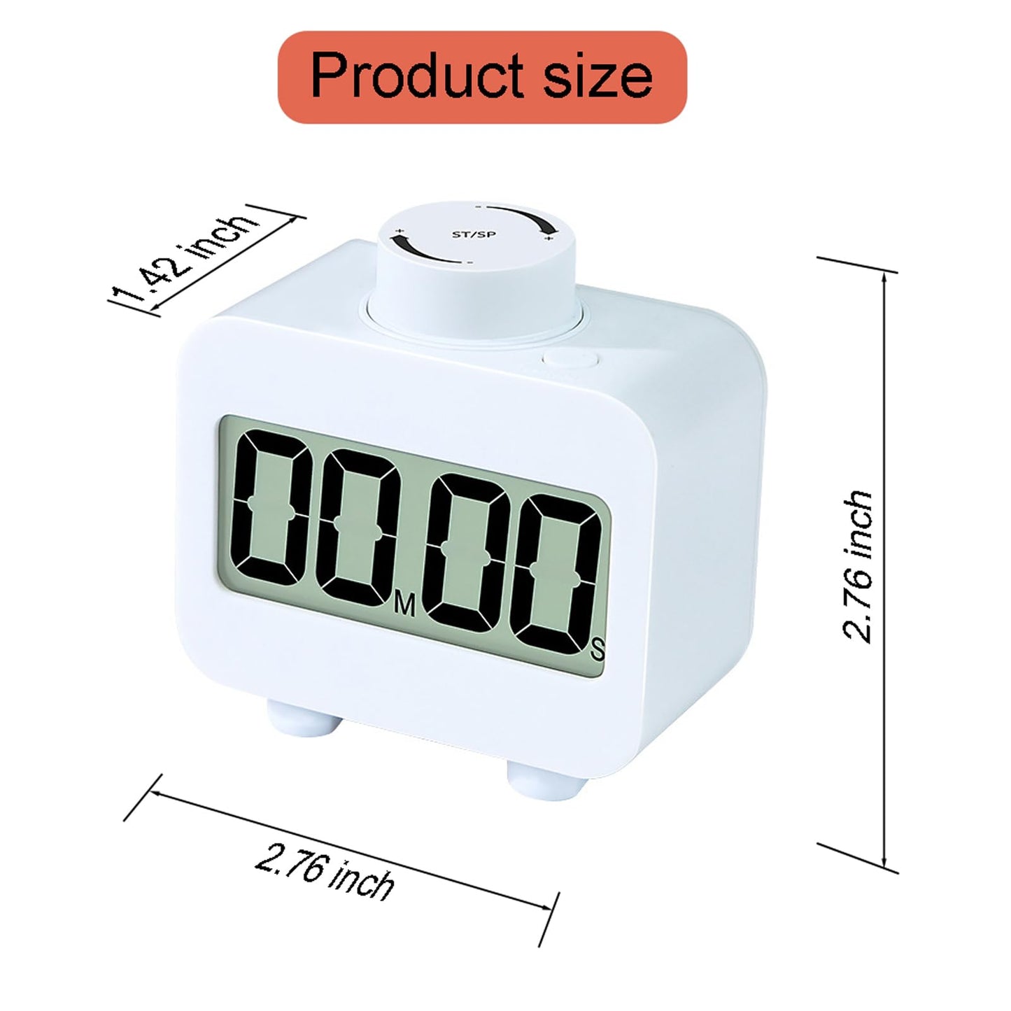Digital Kitchen Timer for Cooking with Rotating Knob for Preset time, 99 Minute Timers for Kids/Classroom with Alam or Flashing Light During Silence, Count Up/Down Timer,White