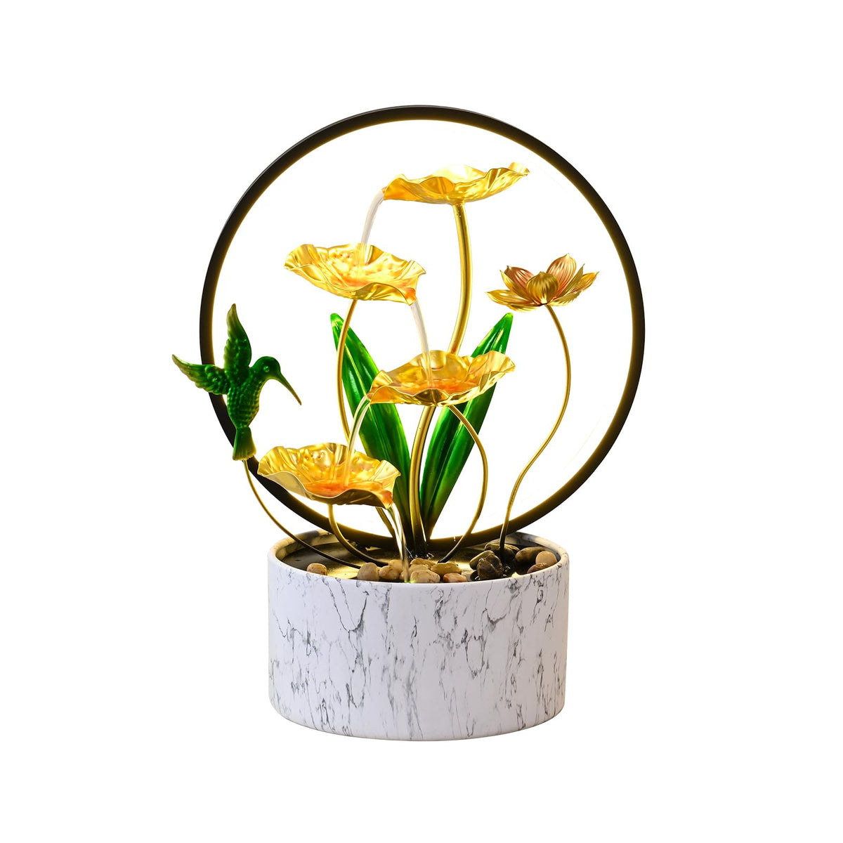 Romway 15" H Indoor Modern Tabletop Water Fountain LED Light, Yoga Meditation Room Mother's Day Decor Lotus Flower Floor-Standing Fountain