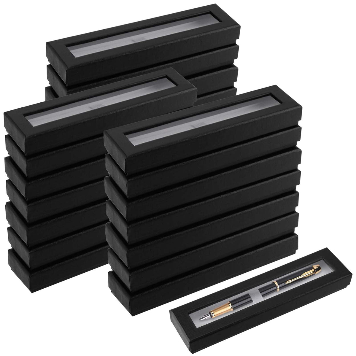 SEUNMUK 42 Pcs Black Empty Pen Gift Box, Cardboard Pen Display Cases with Clear Window, Single pen presentation Packaging Case for Jewelry Gift Business Birthday Souvenir Office Supplies