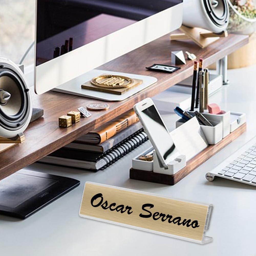 Acrylic Name Plates for Desks 12 Pack, Horizontal Slant Back 2x8 Sign Holder for Table Display, Tent Name Plate Display for Office Conference, Business Event, School Classroom (Clear)