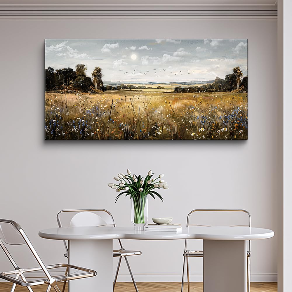 KELIYUAN Canvas Wall Art For Living Room Farmhouse Wall Decor For Bedroom Office Decorations Field Scenery Painting Countryside Wall Pictures Artwork Modern Ready To Hang Home Decor 20"X40"