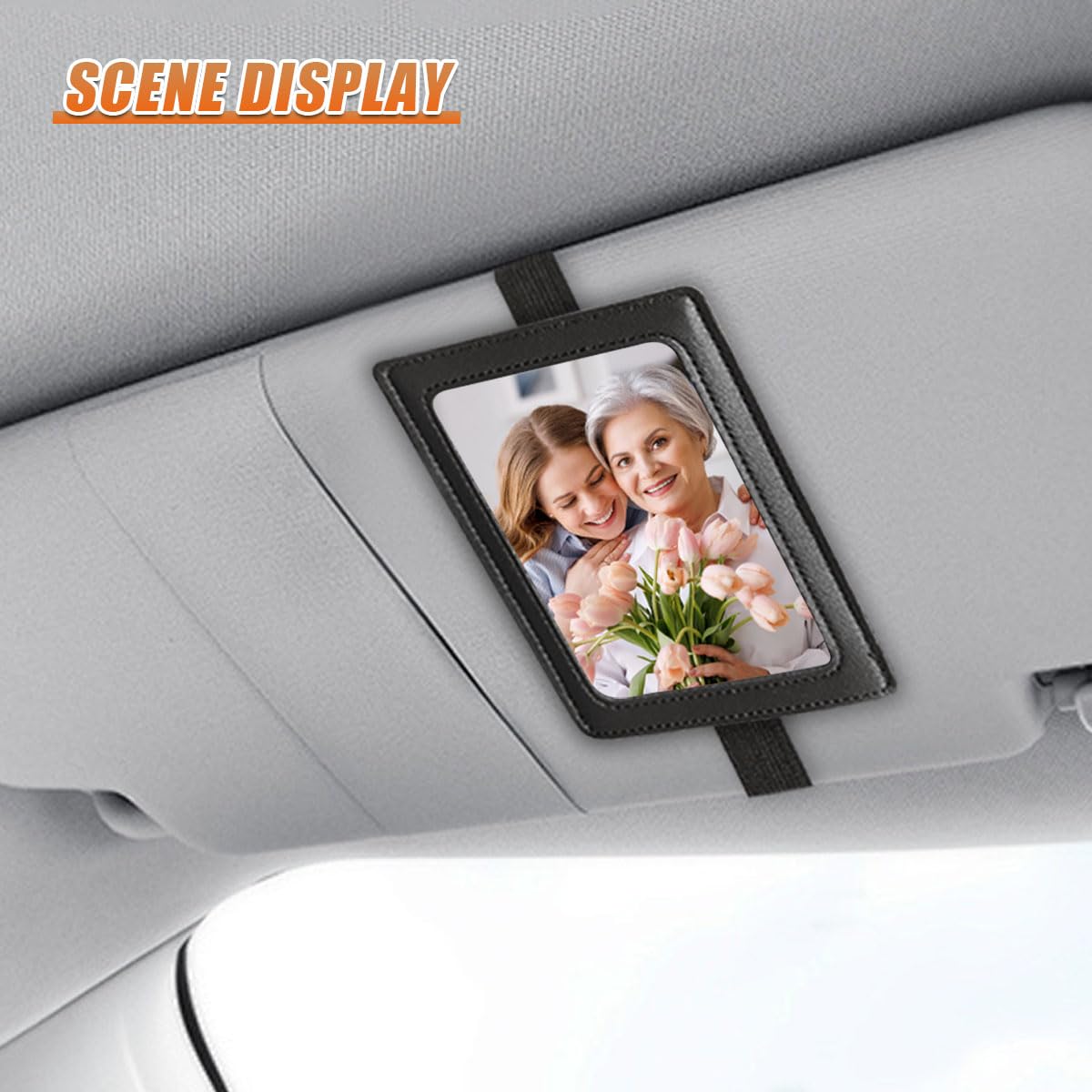 KPFILEH Leather Car Visor Picture Frame, 5.8'' × 4.3'' Auto Sun Visor Photo Holder, Vertical & Horizontal Display, Personalized Car Interior Decoration for Women Men(Black-2PCS)