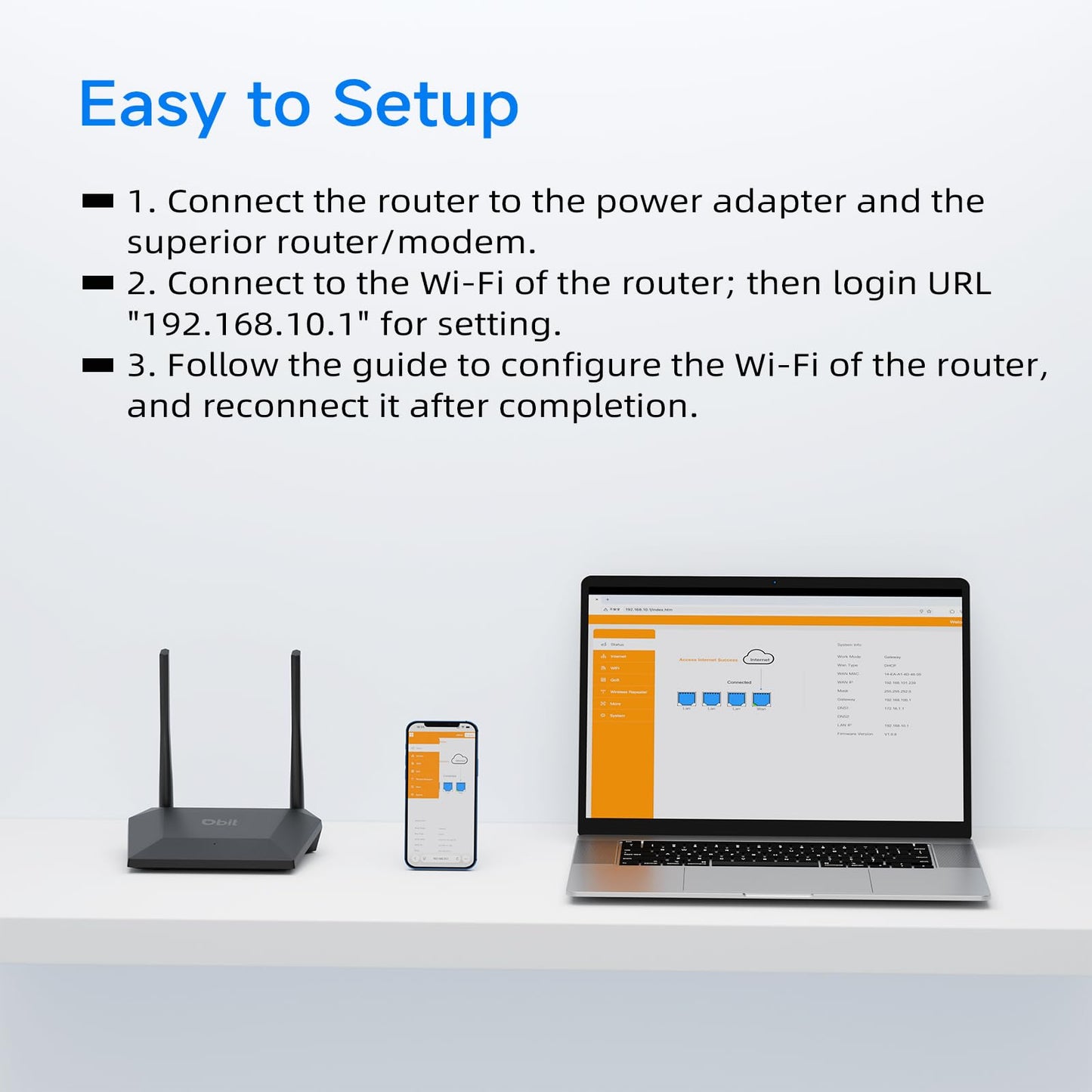 DBIT N300 2.4GHz WiFi Router with WISP Wireless Repeater Mode Internet Router for Security Cameras, IoT Smart Home Devices - Guest Network, Internet Access Control, WPA2, WPS, Easy Setup (T1 Pro)