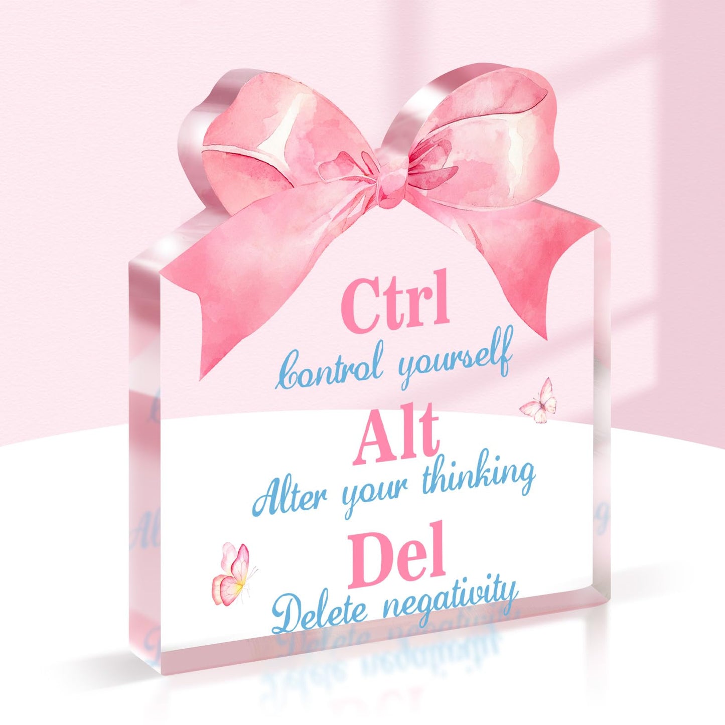 Pigort Inspirational Office Decor for Women Ctrl Alt Del Motivational Acrylic Office Desk Decoration Gift for Colleague Boss Friend Teacher Coach Family 5.1x5.5inch
