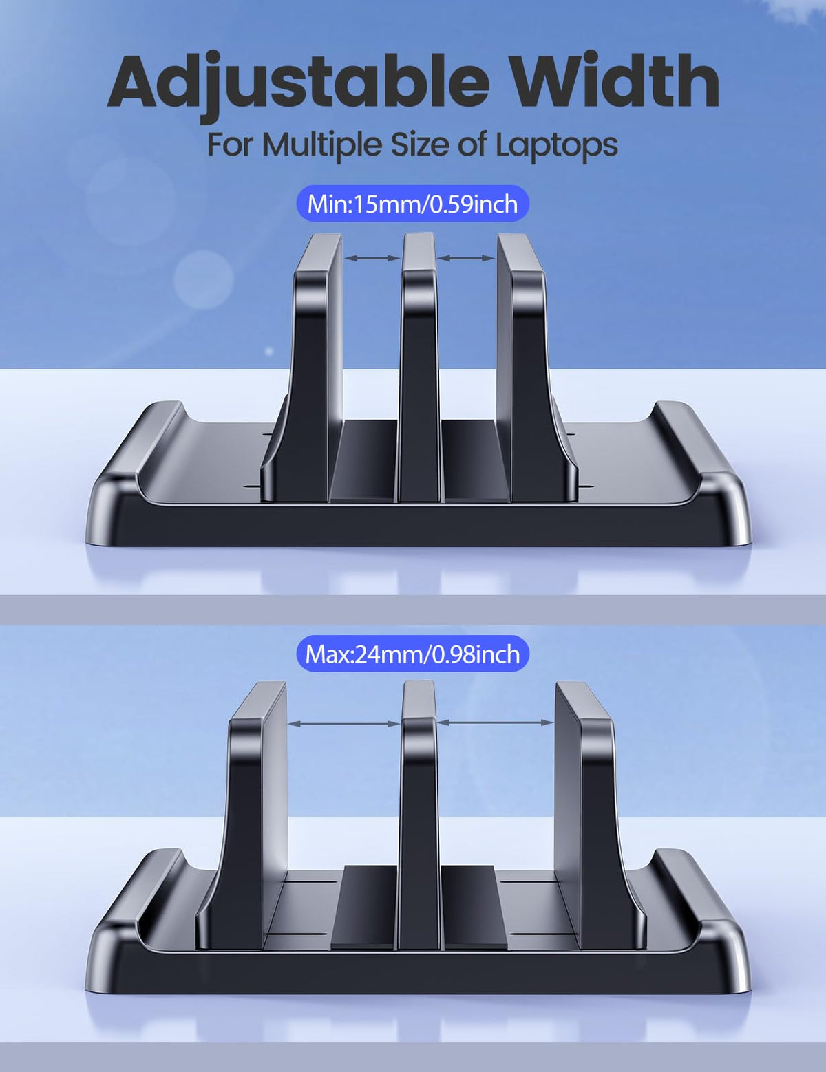 Vaydeer Vertical Laptop Stand for Desk,Dual Slots Plastic Laptop Holder with Space Saving 4-in-1 Design,Adjustable Laptop Organizer Storage Supports for MacBook,Mac,HP,Dell,Microsoft Surface,Lenovo