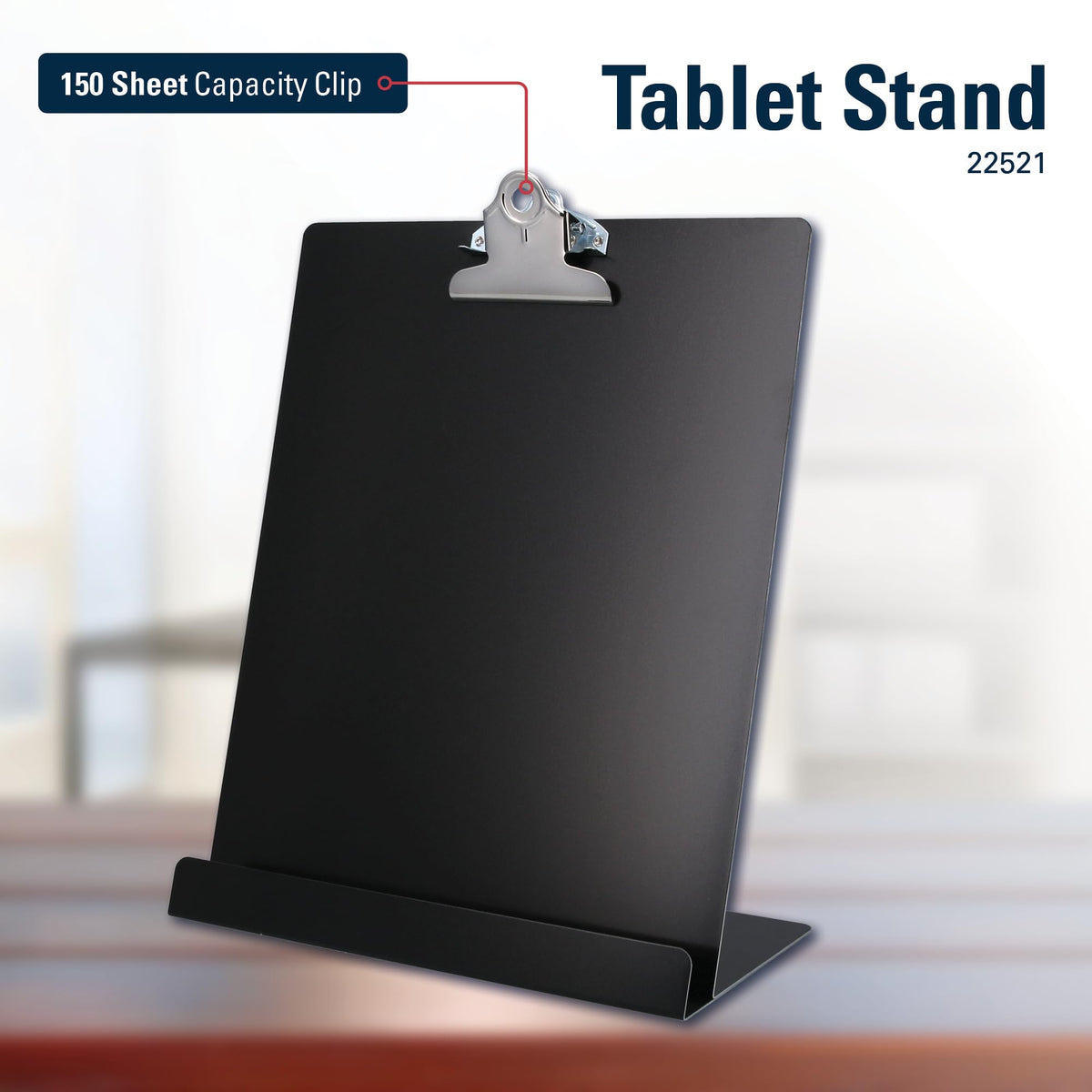 Saunders Free Standing Clipboard & Tablet Stand - Durable Black Recycled Aluminum Desktop Document Holder for Office, Teachers & Students - 1" Clip Holds 8.5x11 Letter Size Sheets, Lightweight