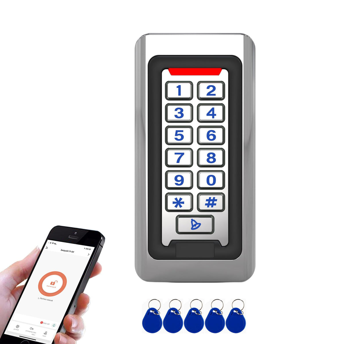 Door Access Control Keypad, Stainless Steel Outdoor IP68 Waterproof, 2000 Users, Wiegand 26-bit Input / Output, Tuya App Remote Control, RFID Card & PIN Code Entry, Doorbell Button