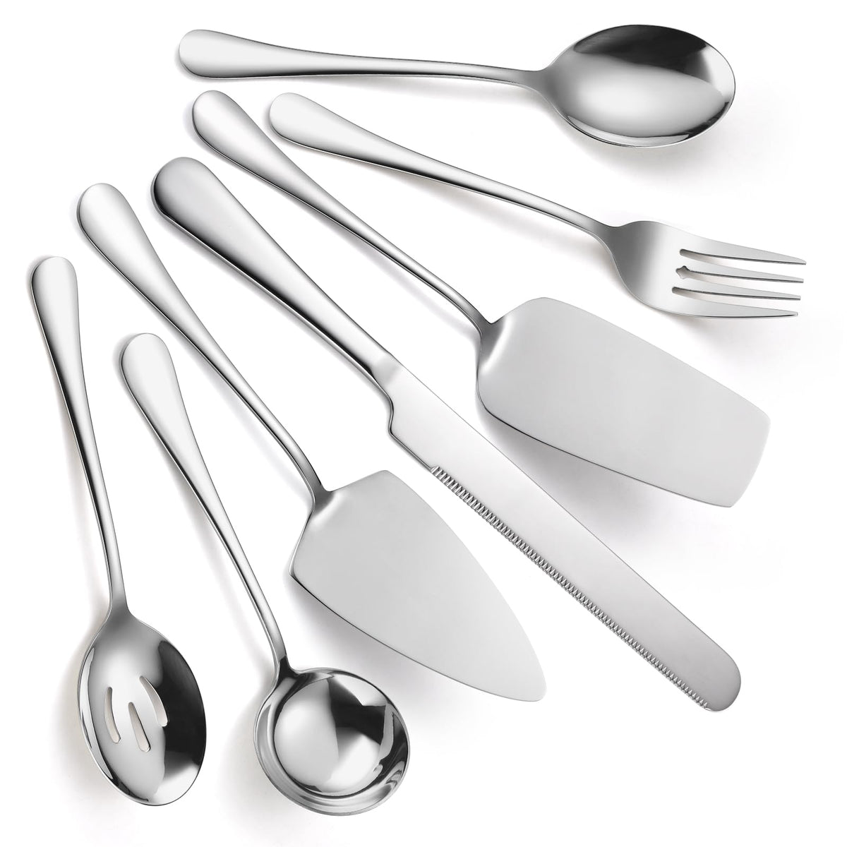 A · HOUSEWARE Serving Utensils 7 Pieces Stainless Steel Flatware include Cake Knife Server Large Spoon Spatula Big Fork Pefect For Festival Parties Buffet Catering Silverware