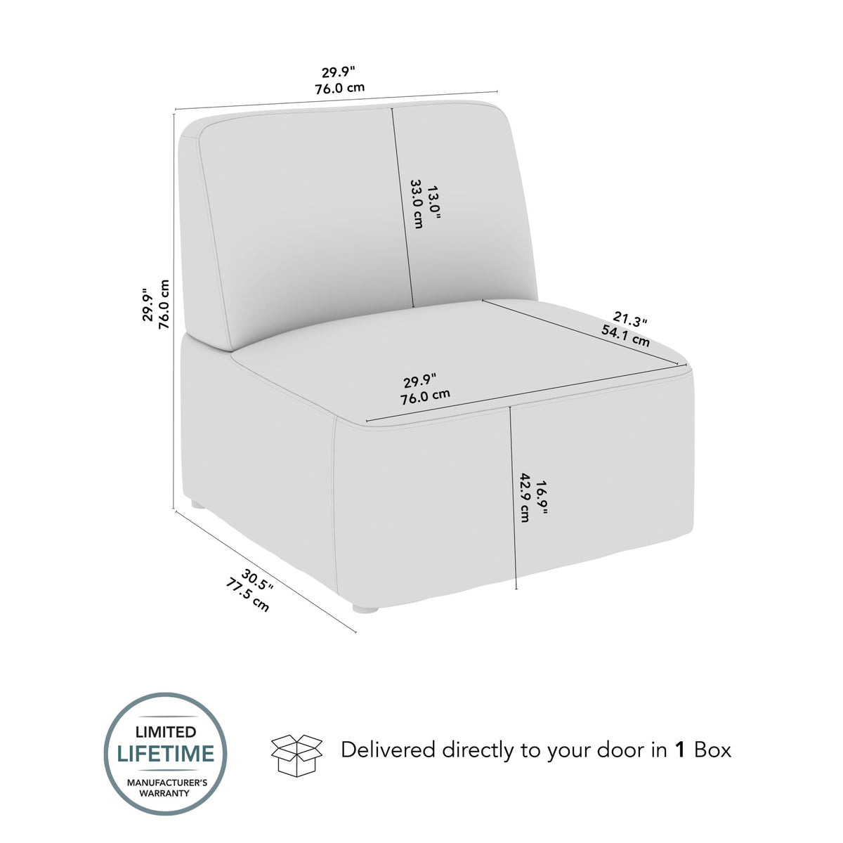Bush Business Furniture Modular Armless Lounge Chair, Guest Seating for Lobby or Reception Area, Assemble Collection, Mist Fabric