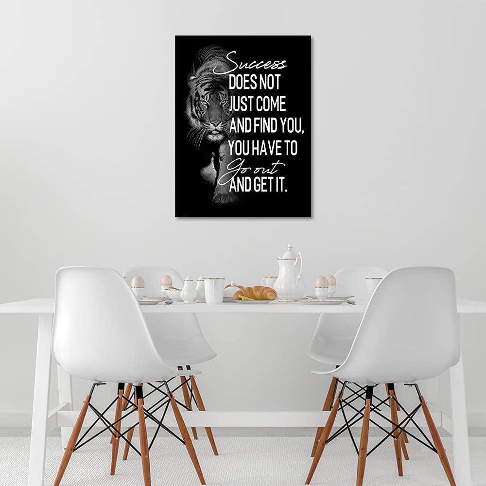 Inspirational Wall Art for Bedroom Living Room Success Does Not Just Come Black and White Motivational Canvas Picture Tiger Words Art Quote Sign Home Office Wall Decor Framed Ready to Hang 12" x 16"