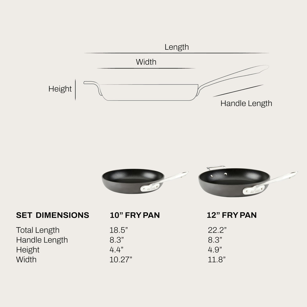 All-Clad E7859064 HA1 Hard Anodized Nonstick Fry Pan Cookware Set, 10 Inch and 12 Inch Fry Pan, 2 Piece, Black