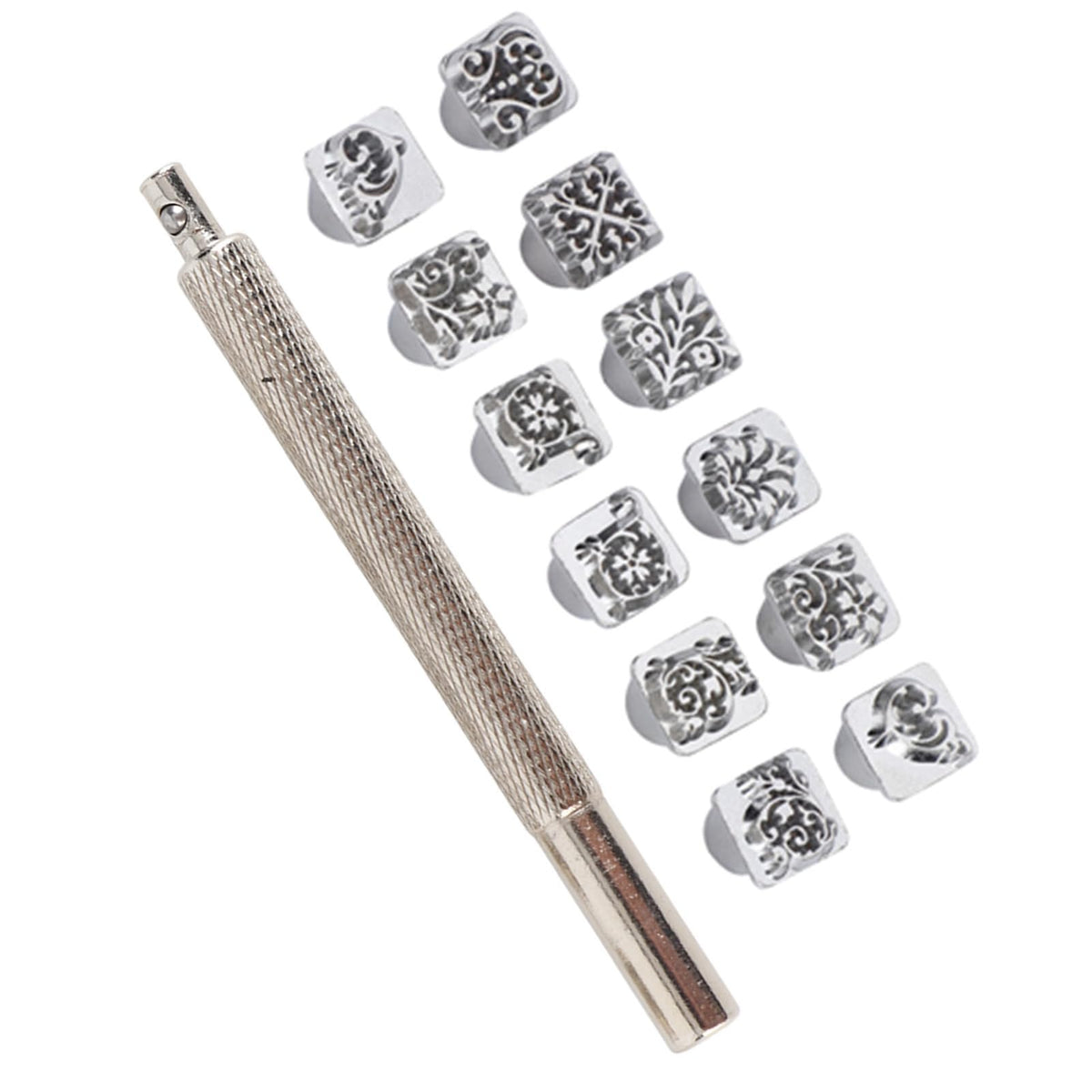 12PCS Leather Stamping Tools, 12 Patterns Zinc Alloy Leather Craft Stamps Punch Set Tool, Flower Design Leather Stamper for Leather Craft DIY Jewelry Marking