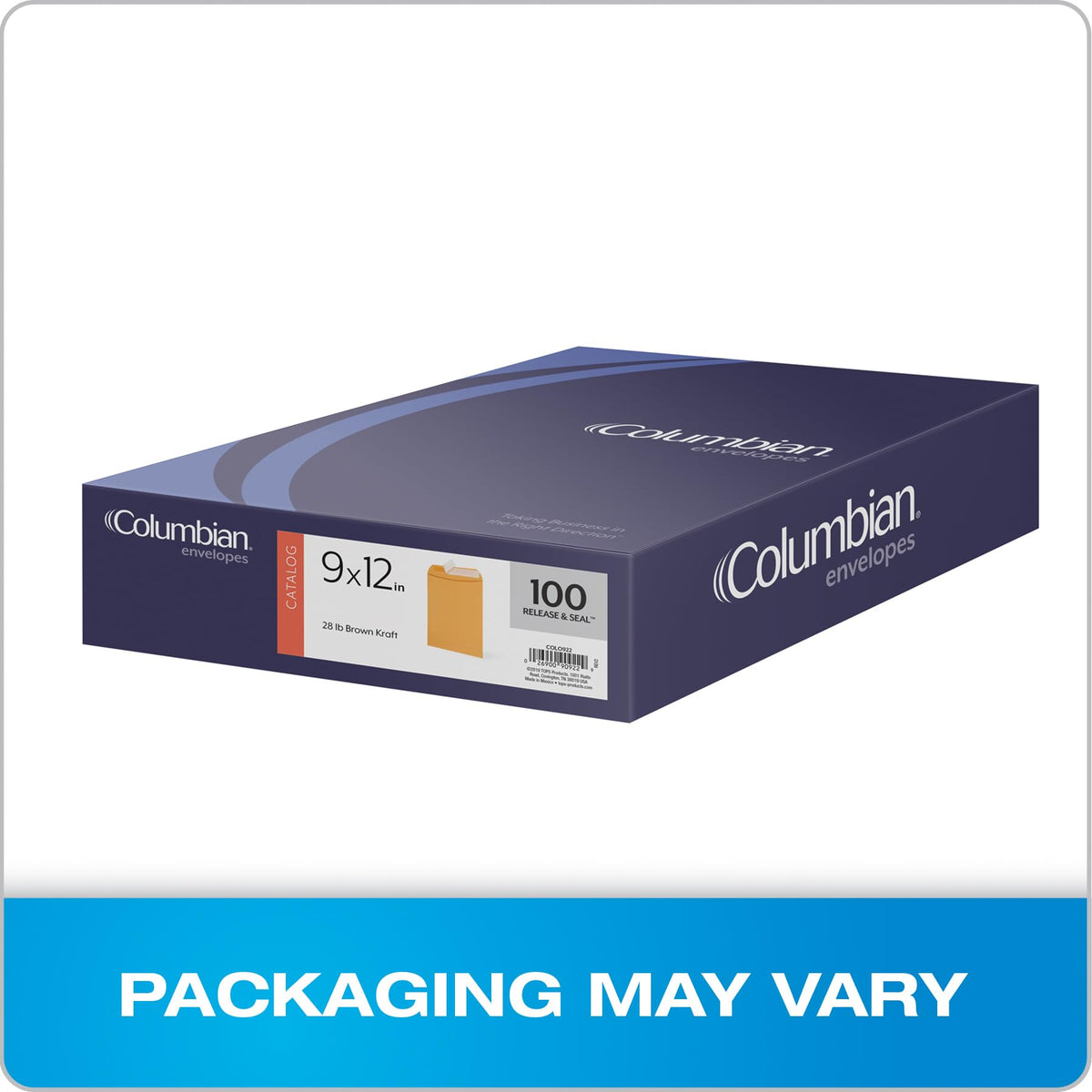 Columbian 9 x 12 Catalog Envelopes with Self Seal Closure, 28 lb Brown Kraft, for Mailing Flat Letter Size Documents or Photos, 100 Per Box (COLO341)