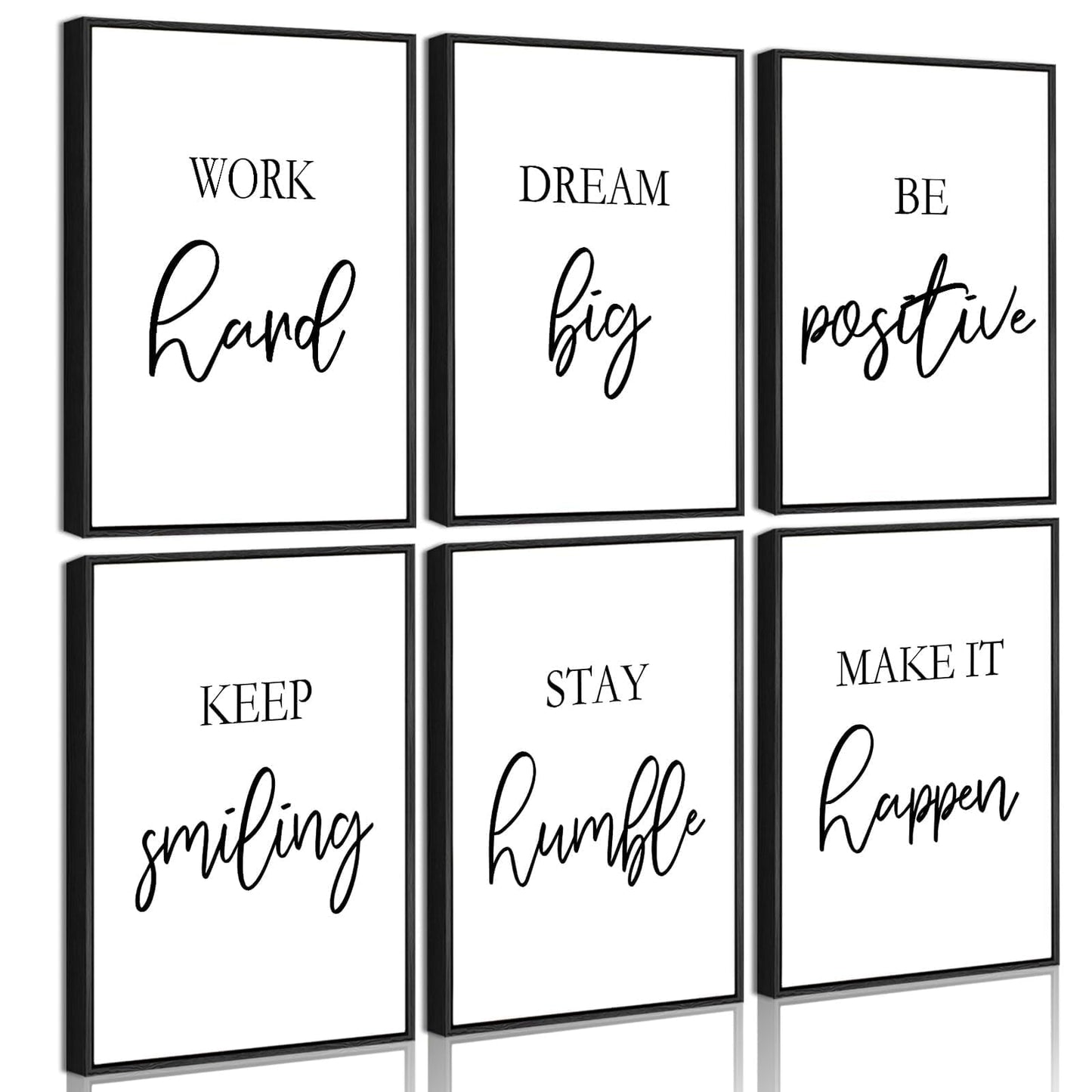 Drsoum Motivational Wall Decor Inspirational Office Wall Art Framed Quotes Encouraging Posters for Office Bedroom Sayings - 8x10in x6 PCS (Black Framed)