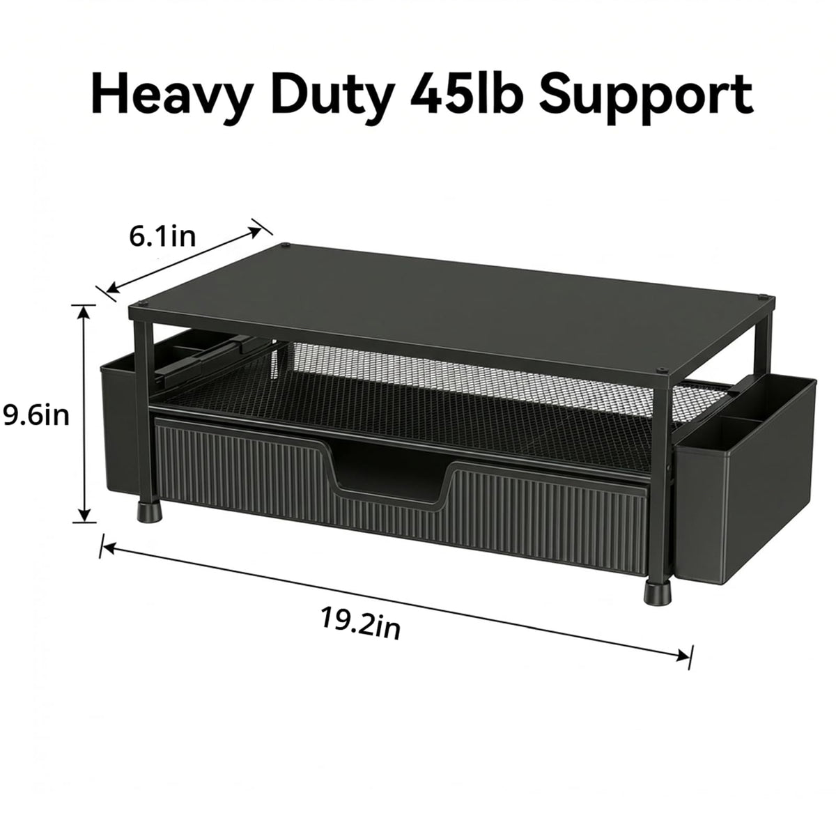 ECOLOVI Desk Organizer and Accessories, 2-Tier Computer Monitor Stand Rise with Storage Drawer & 2 Pen Holders, Laptop & Printer Stand for Desktop, Workspace Organizers for Office Supplies (Black 2-Pack))