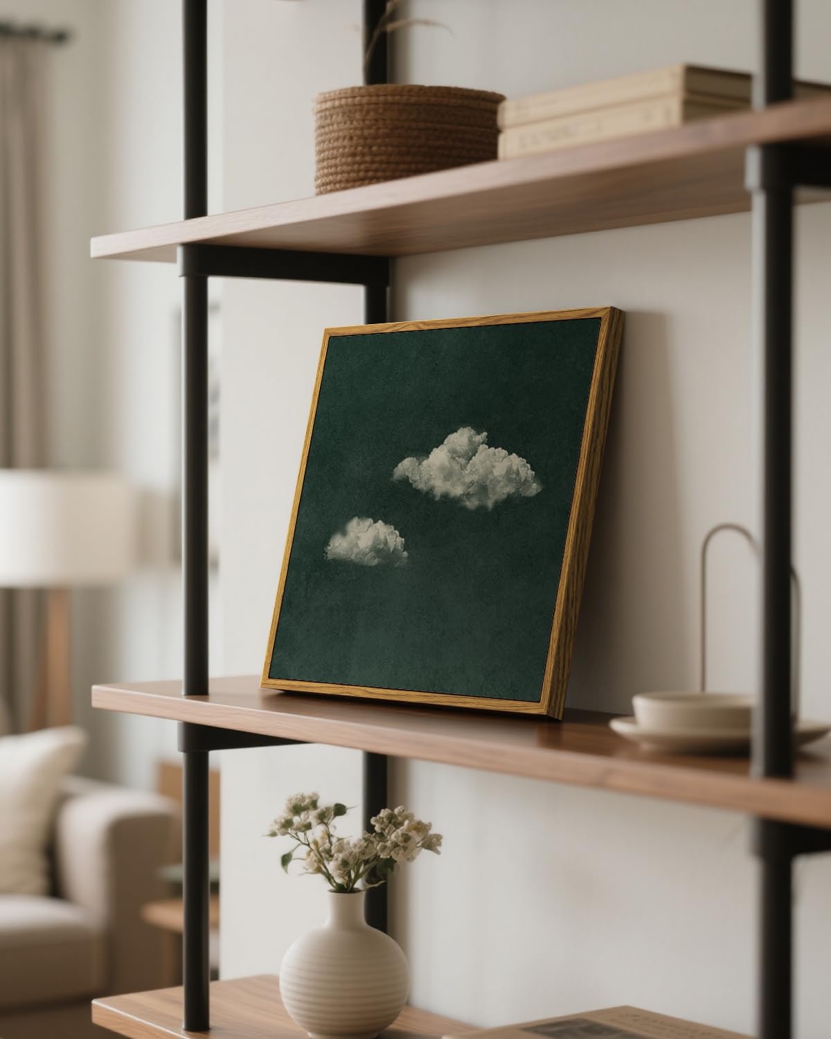 InSimSea Minimalist Cloud Wall Art, Square Framed Canvas Painting Modern Abstract Sky Artwork, Cloud Canvas Paints for Living Room Bedroom Bathroom Dining Room, Home Office Wall Decor 12"x12"