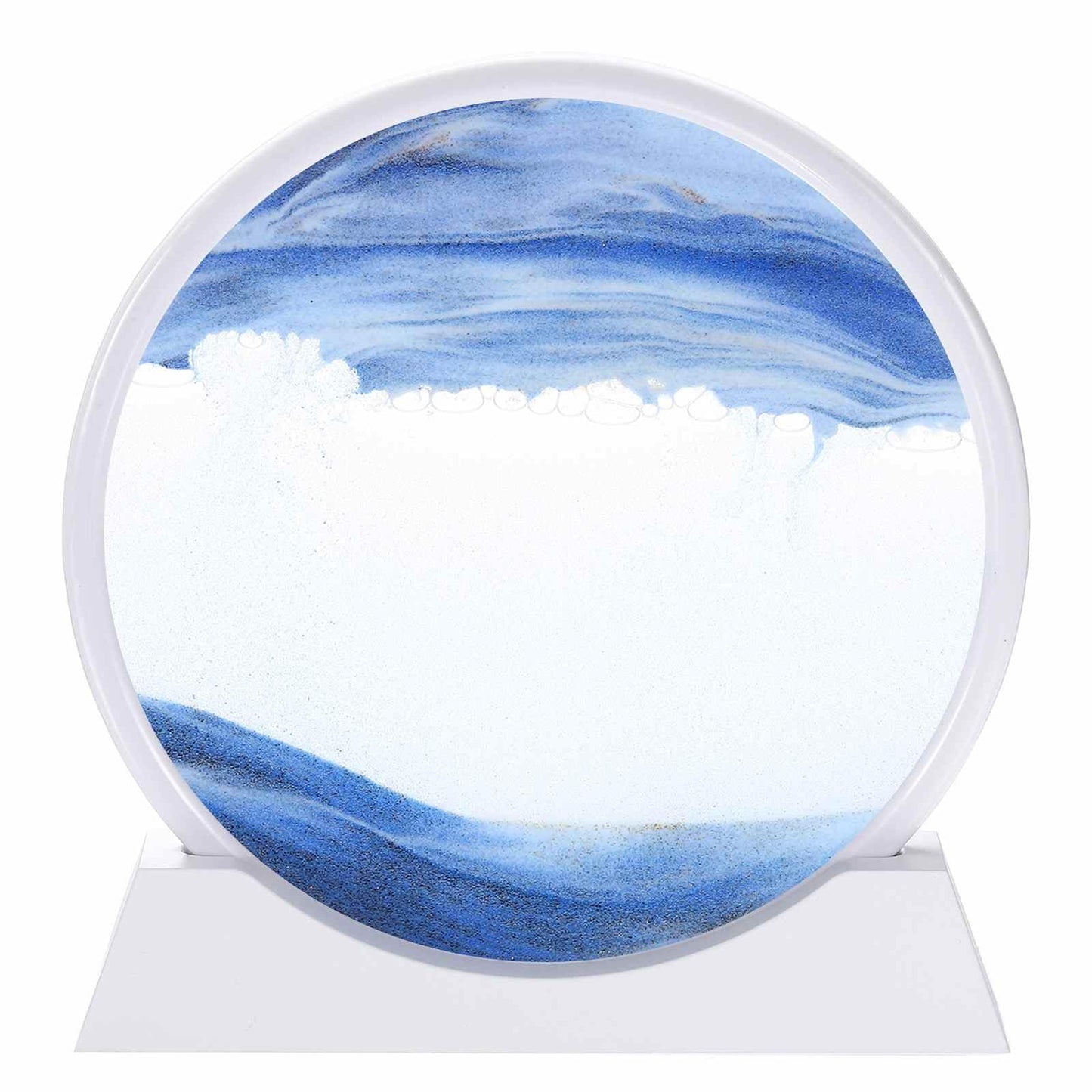 HEARTOOL Moving Sand Art Picture 12" Round Tempered Glass 3D Liquid Motion Deep Sea Flowing Sand Scene with Display Frame Perfect for Desktop & Office & Work Decoration (Blue)