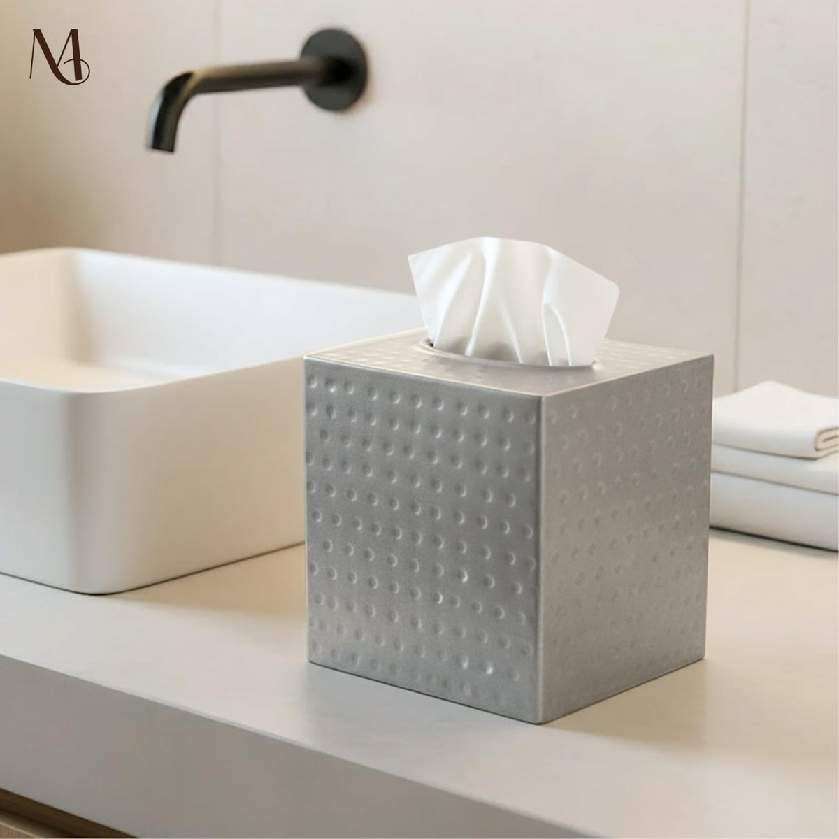 Monarch Abode Tissue Box Cover Square – Hand Hammered Pewter Metal Tissue Holder Box for Bathroom Accessory, Aesthetic Decorative Facial Napkin Cube for Modern Home Decor