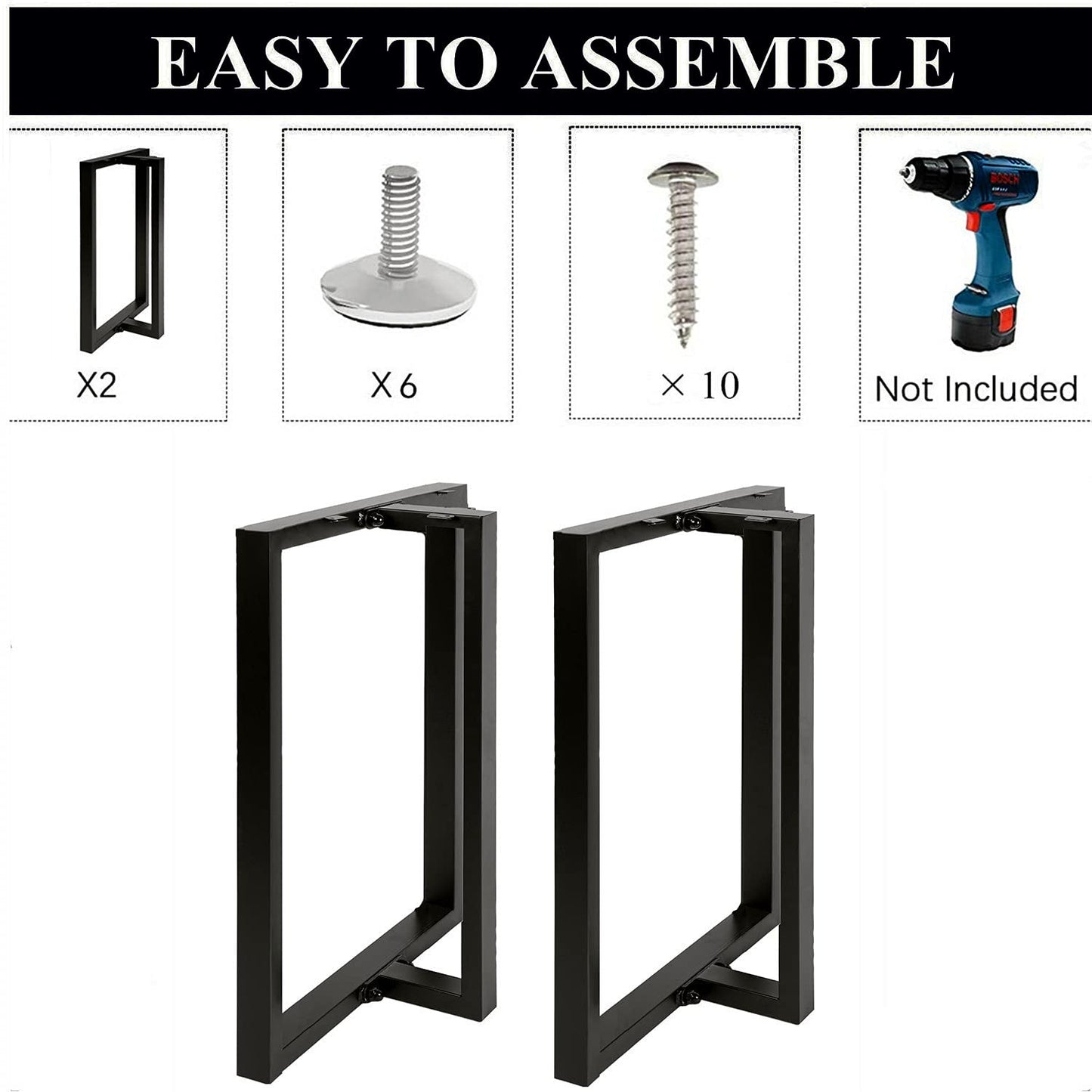 HOMEKAYT Metal Table Legs 28’’x 24’’ Heavy Duty T-Shape Desk Legs Industrial Furniture Legs for Dinning Table, Computer Table, Office Table (2Pcs)-Black