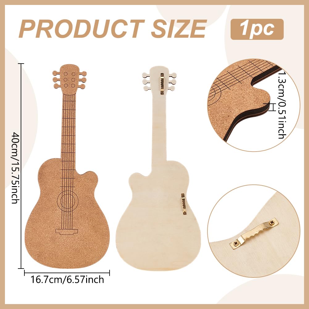BENECREAT Guitar Pin Cork Board, 15.7x6.5inch Bulletin Display Board Wall Mounted Cork Board for Brooch Pin Storage Display, Office Home and School Decor