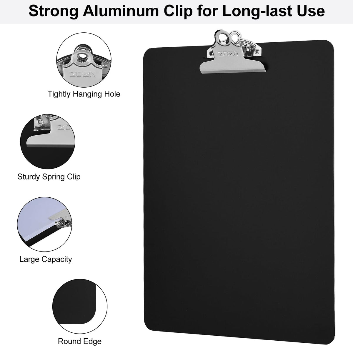 ZCZN Metal Clipboard, 6 Pack Heavy Duty Aluminum Clipboards 12 x 9 Inches, A4 Letter Sizer Document Holder with High Capacity Clip, Suitable for School, Office, Jobsite or Medical Staff, Black