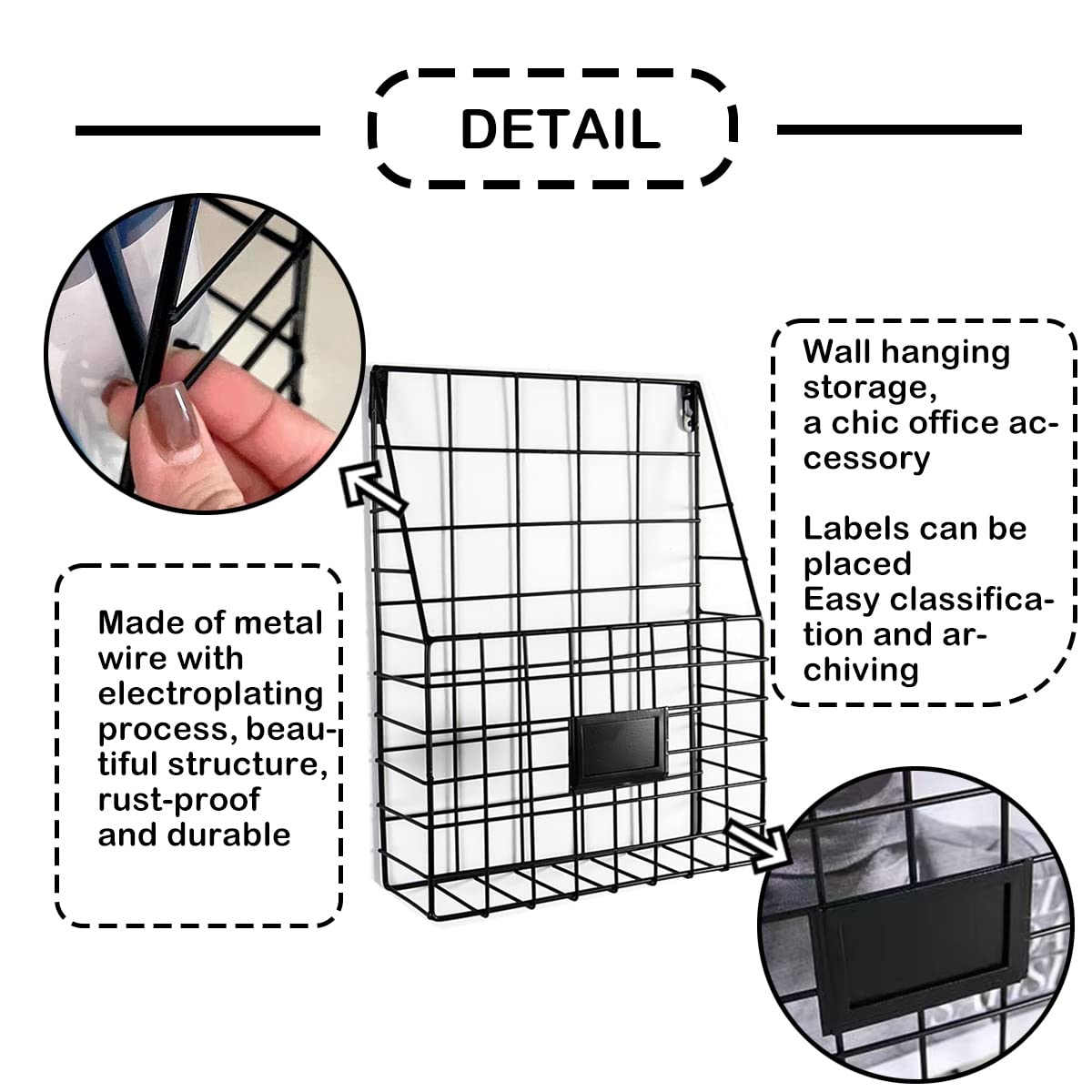Hanging Wall File Rack 1Pack Pockets Organizer Office Hanging Magazine Rack Metal Mesh Folder Wall File Holder Wall Mount Magazine Folder Wall Mounted Organizer Holder for Office Home Work Organizing