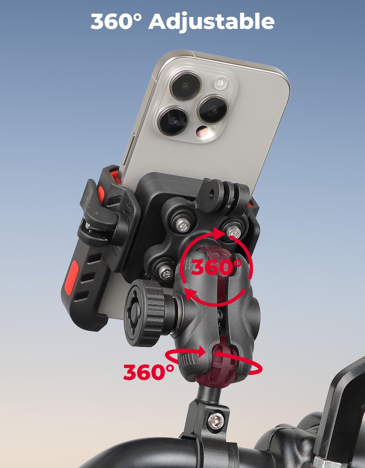 KEMIMOTO Motorcycle Phone Mount with Anti-Theft, Anti-Vibration Dampener Mount One-Hand Operation 360° Adjustable for Motorcycle Bike ATV Scooter Golf Cart Fit 4.7"-7.2" Cellphone