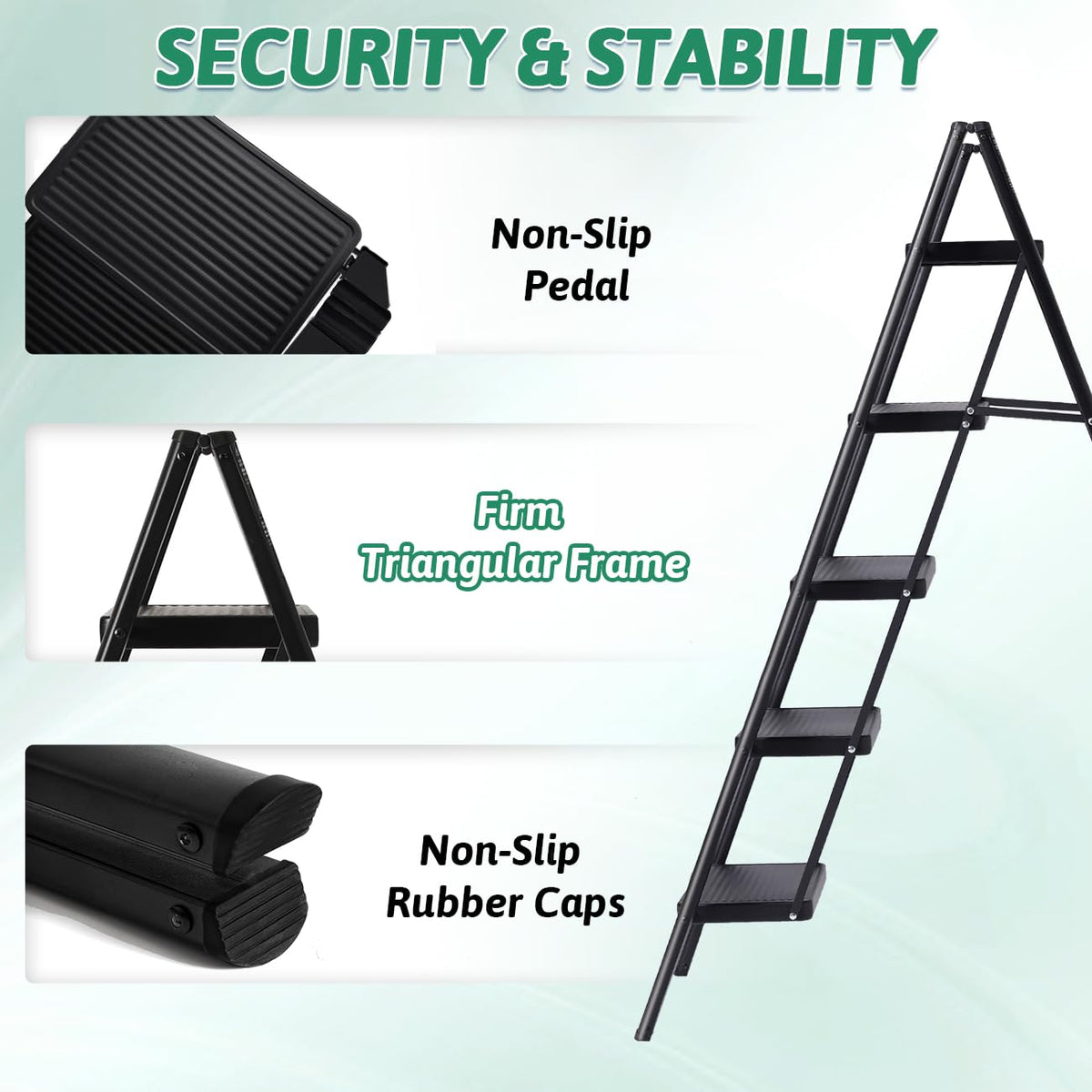 OOSOFITT 5-Step Folding Ladder, Heavy Duty Ladders for Home & Kitchen, Folding Ladder Easy to Store, Tall Ladder for Adults, Anti-Slip & Space-Saving Step Ladder, 330 Lbs Capacity
