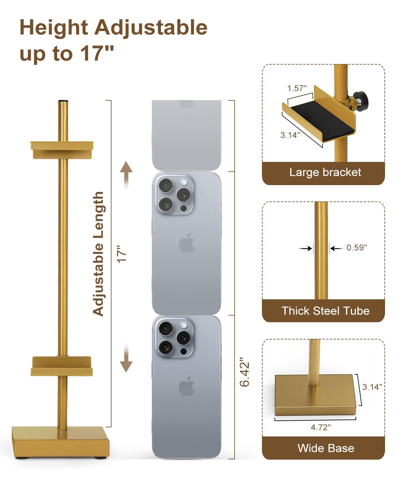 Victawks Adjustable Tabletop Easel Stand, Picture Easels for Display Up to 17" H, Gold Metal Picture Frame Holder Stand Table for Art, Photo (1 Pack)