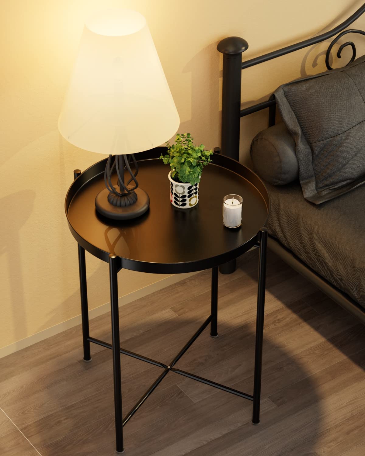 EKNITEY Small Side End Table - Metal Side Table Waterproof Small Sofa Coffee Side Tables Bedroom Indoor Outdoor with Removable Tray for Living Room Bedroom Balcony and Office