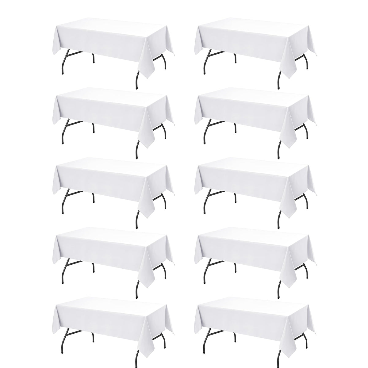 Dailyset 10-Pack White Tablecloths for Rectangle Tables, 60 x 102 Inches, Stain-Resistant Polyester Fabric for 6 Foot Tables - Washable Table Covers for Weddings, Banquets, Birthday, Parties, Events