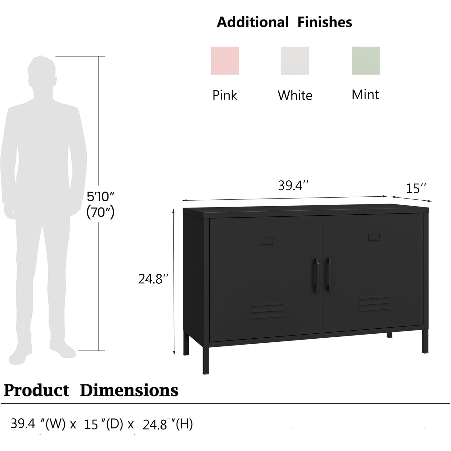 Elitehouse 2 Door Steel Accent Cabinet,Black Metal Storage Cabinet with Adjustable Shelf,2-Tier Office Cabinet,Multipurpose Metal Locker Storage Cabinet for Office Home,Music Studio