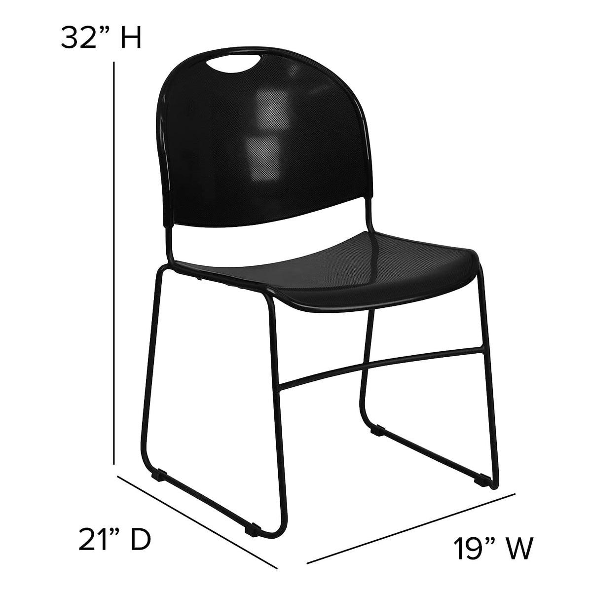 Flash Furniture Hercules Series Ultra-Compact Plastic Stacking Event/Waiting Room Chairs, Ergonomic Lobby Chairs with Contoured Seats, Set of 5, Black