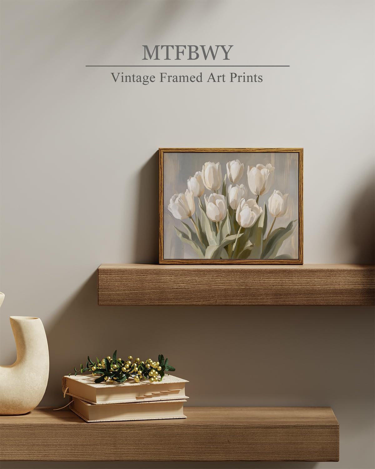 MTFBWY Vintage Tulip Wall Art, Sturdy Framed Botanical Still Life Canvas Print, Antique Flower Oil Painting Artwork for Kitchen Bedroom Office, 8x10 Inch Small Framed Canvas Art