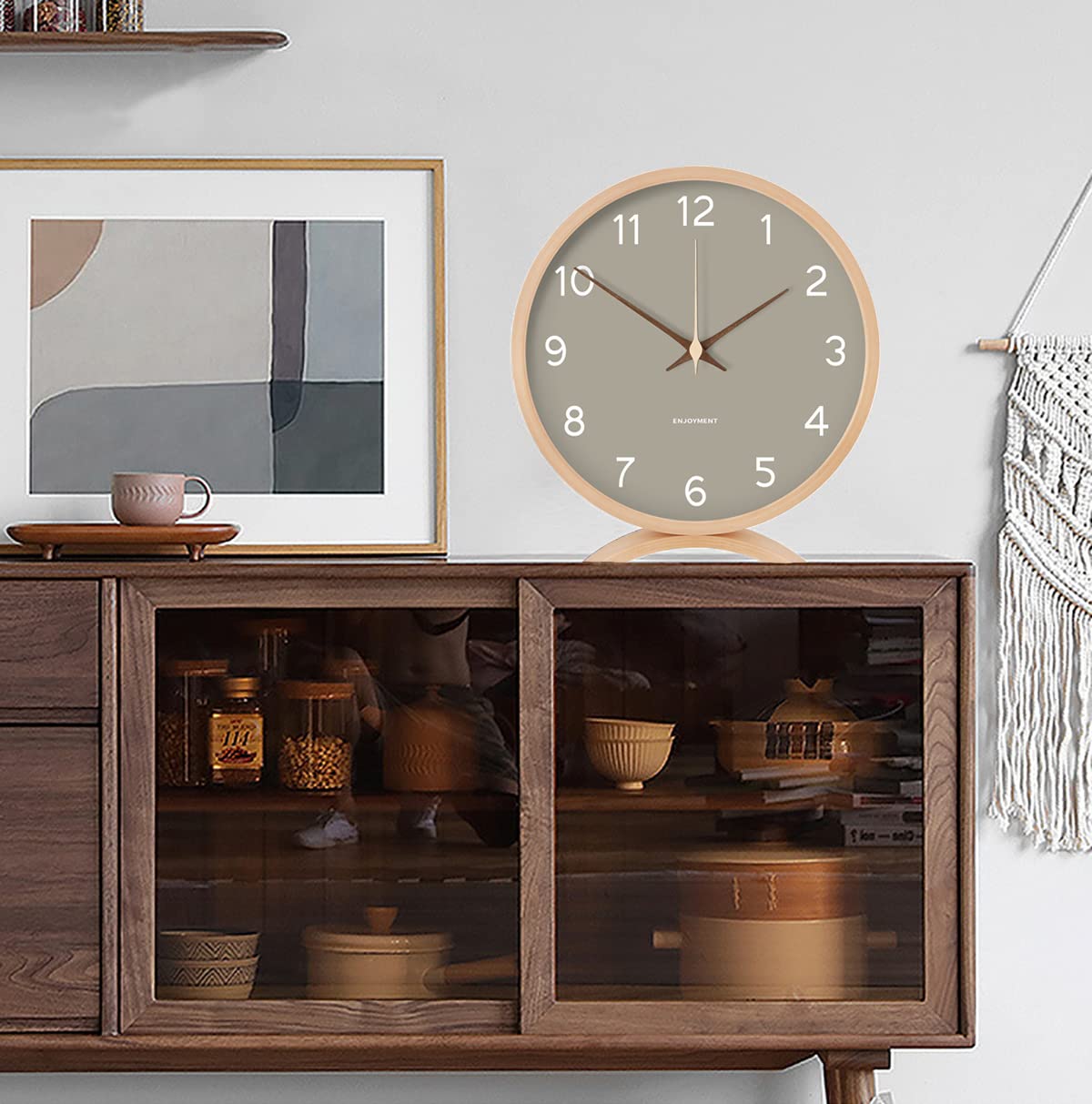 Maxspace Table Clock - 8 Inch Silent Non-Ticking Wooden Timepiece Desk Clock Perfect for Living Room Office Bedroom Decor（Grey）
