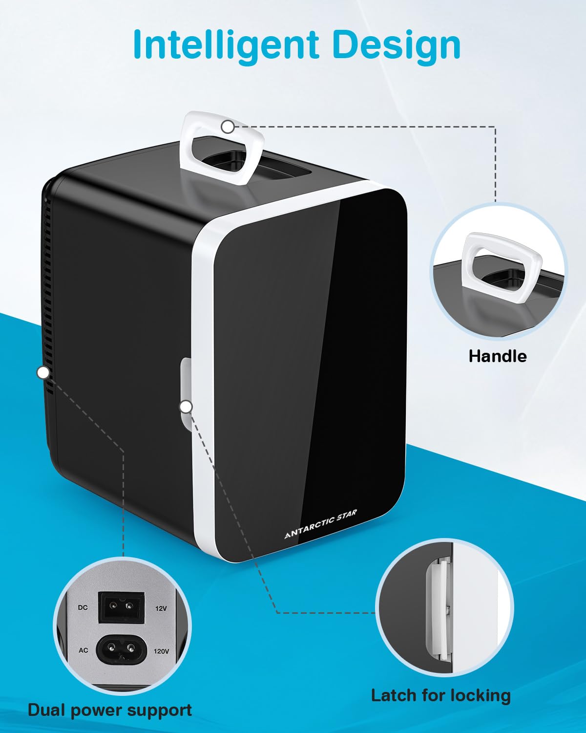 Antarctic Star Compact Mini Fridge, 10L Portable Small Refrigerator, 2.6 Gal Mini Fridge with AC/DC Adapters, Small Cosmetics Cooler for Beverage, Food, Makeup, Bedroom, Office, Dorm, Black