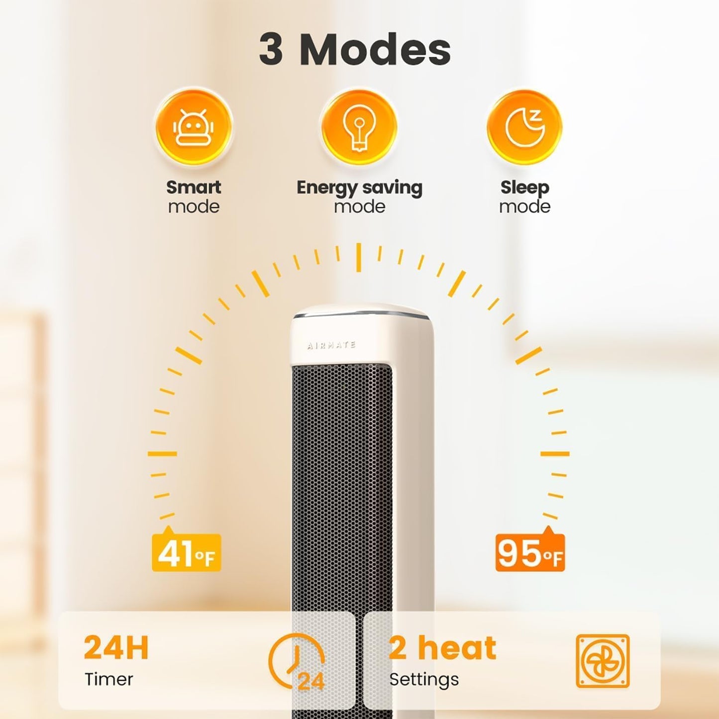 25" Space Heaters For Indoor Use Large Room, Electric Heaters For Indoor Use with Thermostat, Oscillating Room Heaters with Timer, Remote Control, Overheat Protection Tower Heater for Bedroom (Beige)