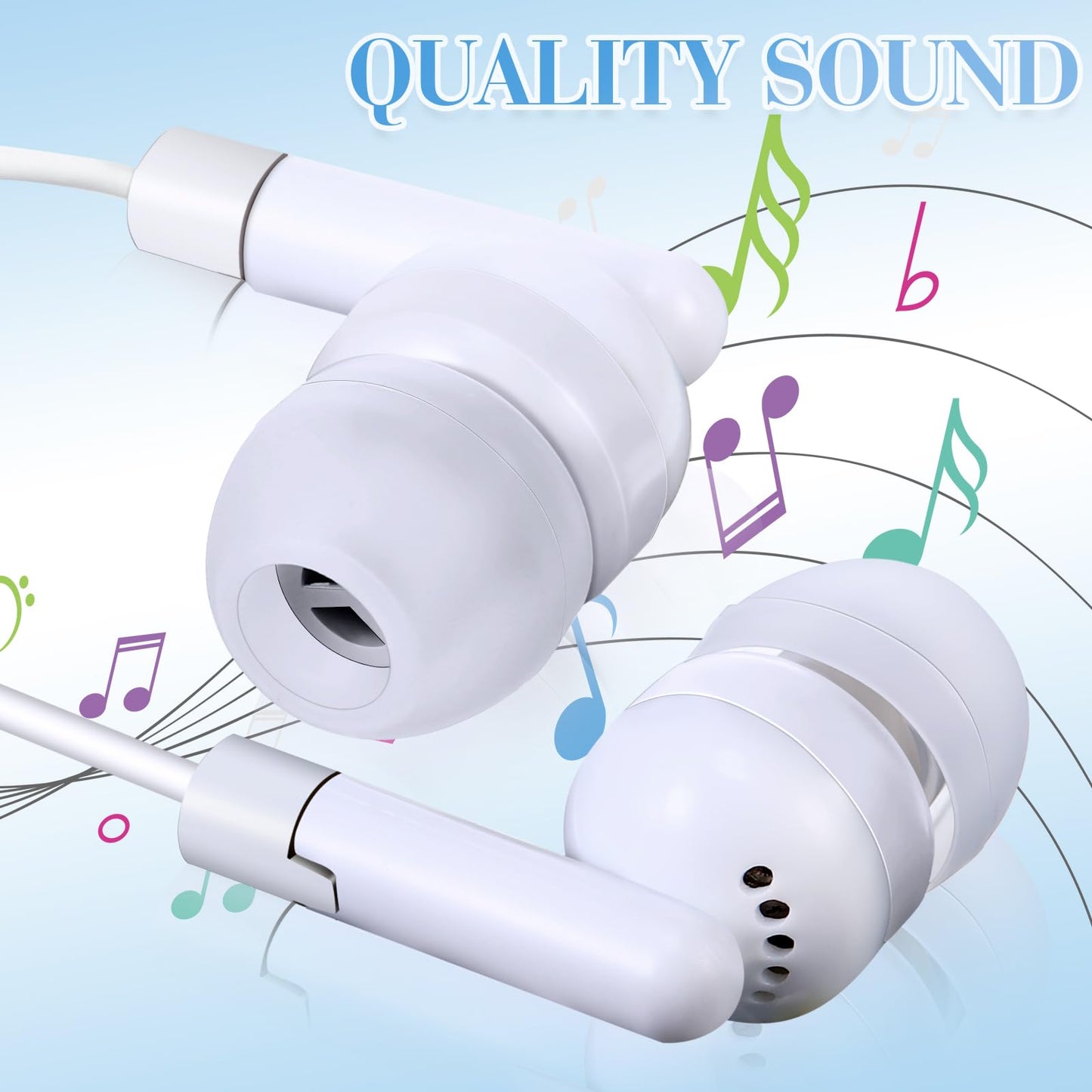 Kanayu 100 Pack Wired Earbuds Bulk for Classroom Ear Headphones Wired Basic Student Earbuds No Microphone with 3.5MM Jack for Class Laptop School Library, Individually Bagged (White)