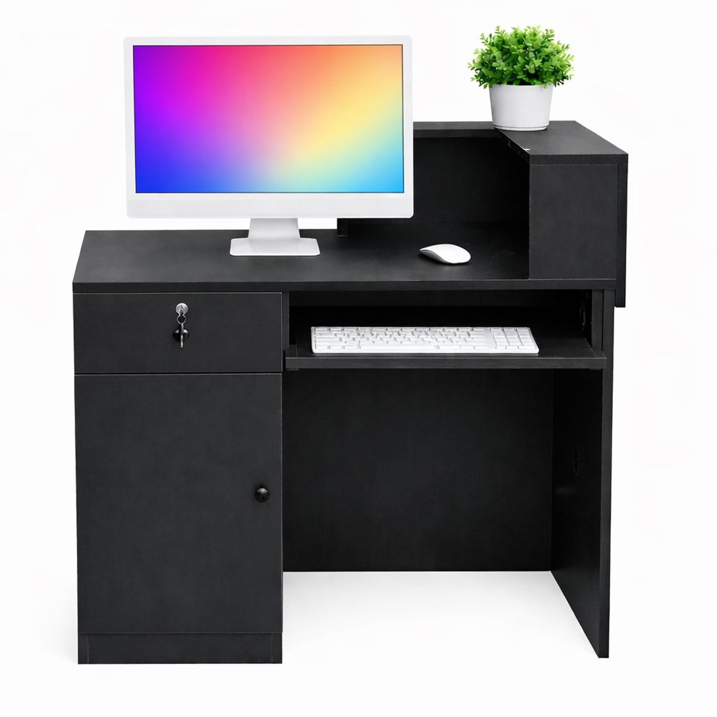 GRGECXZ Modern Reception Desk with Storage Drawer & Counter Shelf, 39.4" Front Counter Reception Table for Office, Salon, Lobby, Retail Store (Black, Right Table)