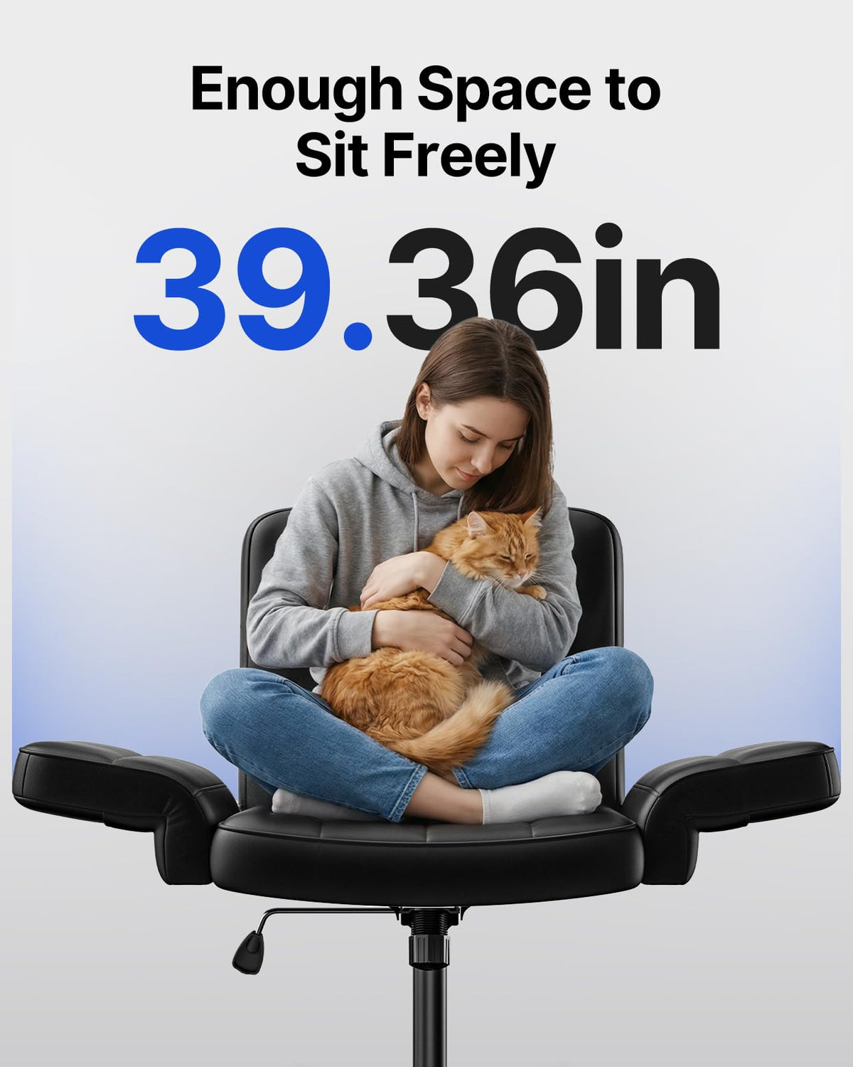 HUANUO Criss Cross Chair with 6-Point Adjustable Armrests, Pet-Friendly Criss Cross Office Chair, Comfortable Cross Leg Chair with Wide Seat, Durable PU Leather, Side Storage Pocket, Easy Assembly