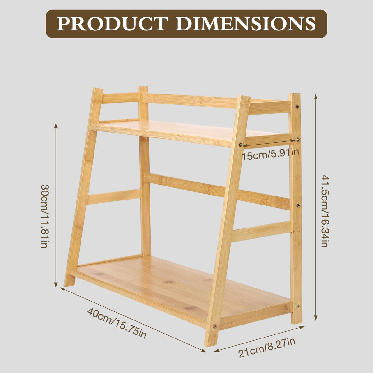 Fengzhizhu 2-Tier Ladder Desktop Bookshelf, 15.75" Wide Wooden Countertop Storage Hutch for Office, Dorm and Home, Desk Organizer for Books and Decor