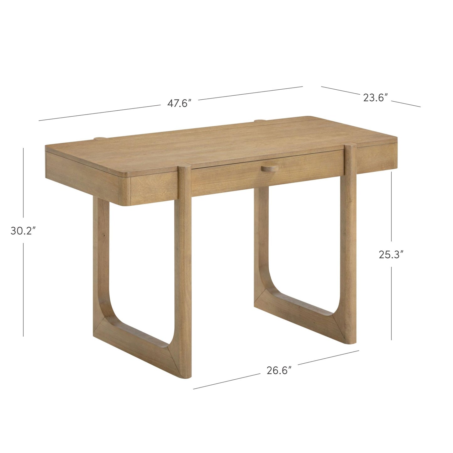 Nathan James Haley Mid Century Modern Home Office Desk, Solid Wood Writing Desk with Drawer and Rounded Legs, Light Brown