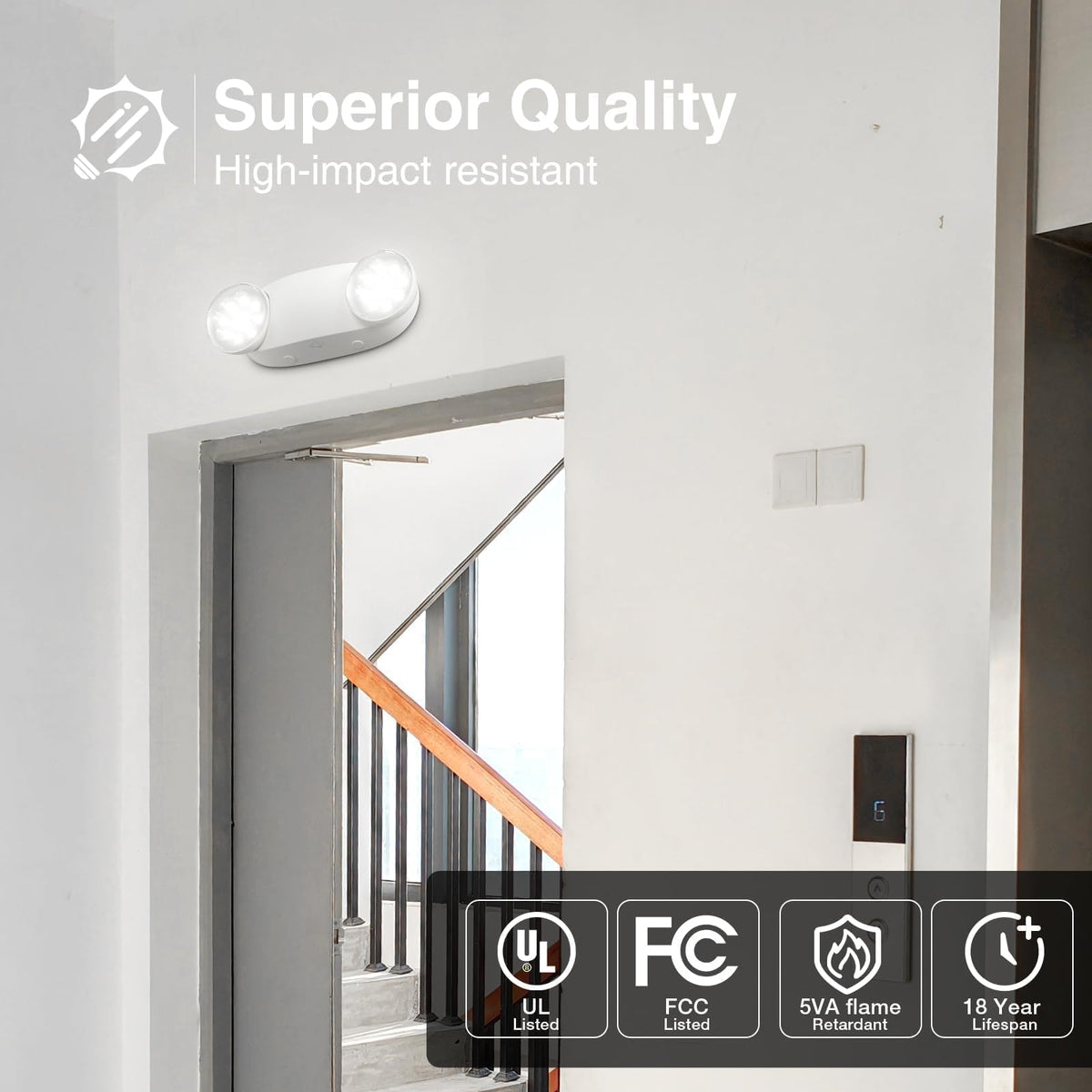 FREELICHT 4 Pack Emergency Lights for Business, with Battery Backup,Hard Wired, UL 924 Certified,AC 120/277V,Two Head Adjustable LED Emergency Lighting