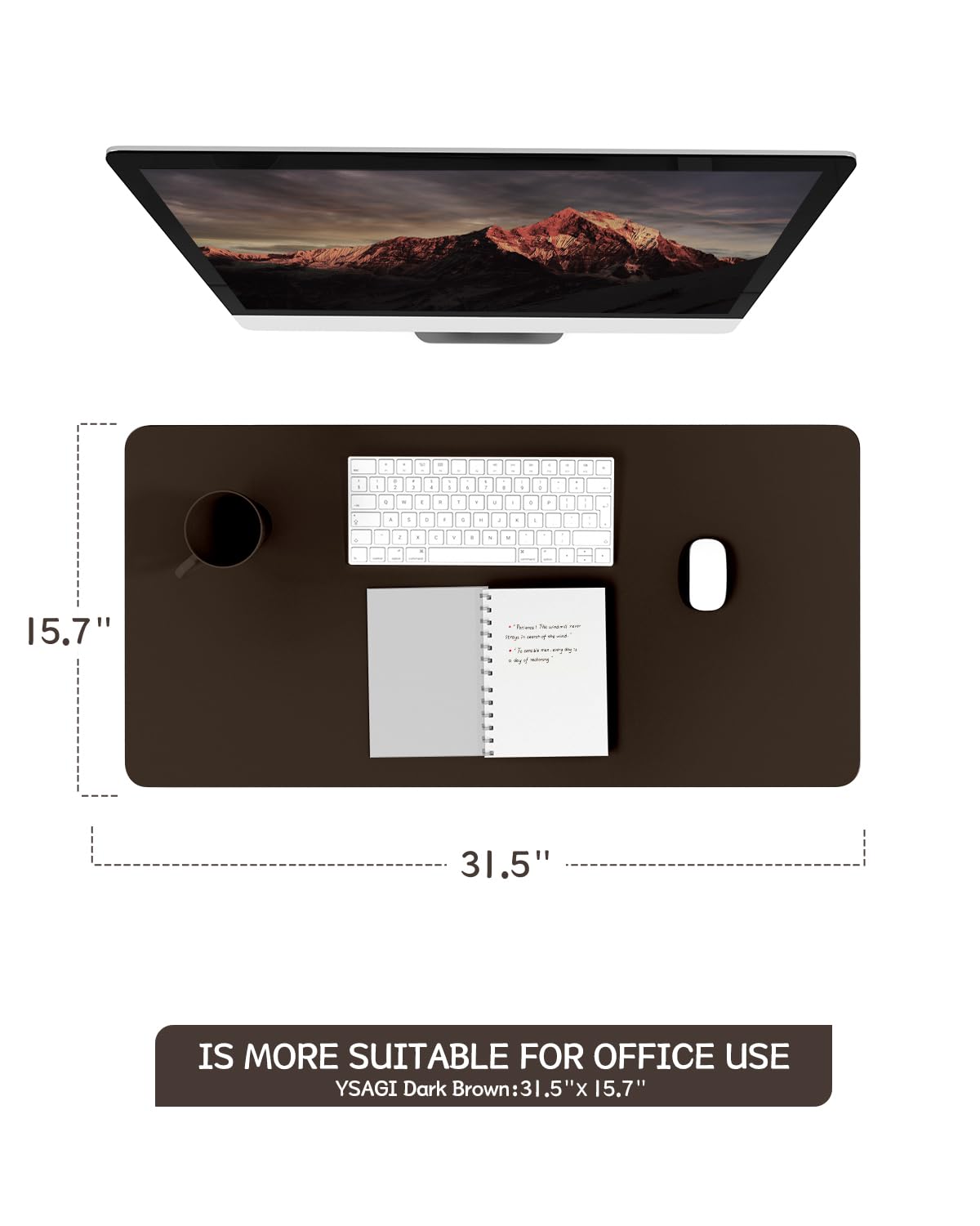 YSAGi Non-Slip Leather Desk Pad, Waterproof Laptop Computer Desk Keyboard Mat, Table Protector Blotter Mat, Large Mouse Pad for Office/Work/Home/Decor(Dark Brown, 31.5" x 15.7")