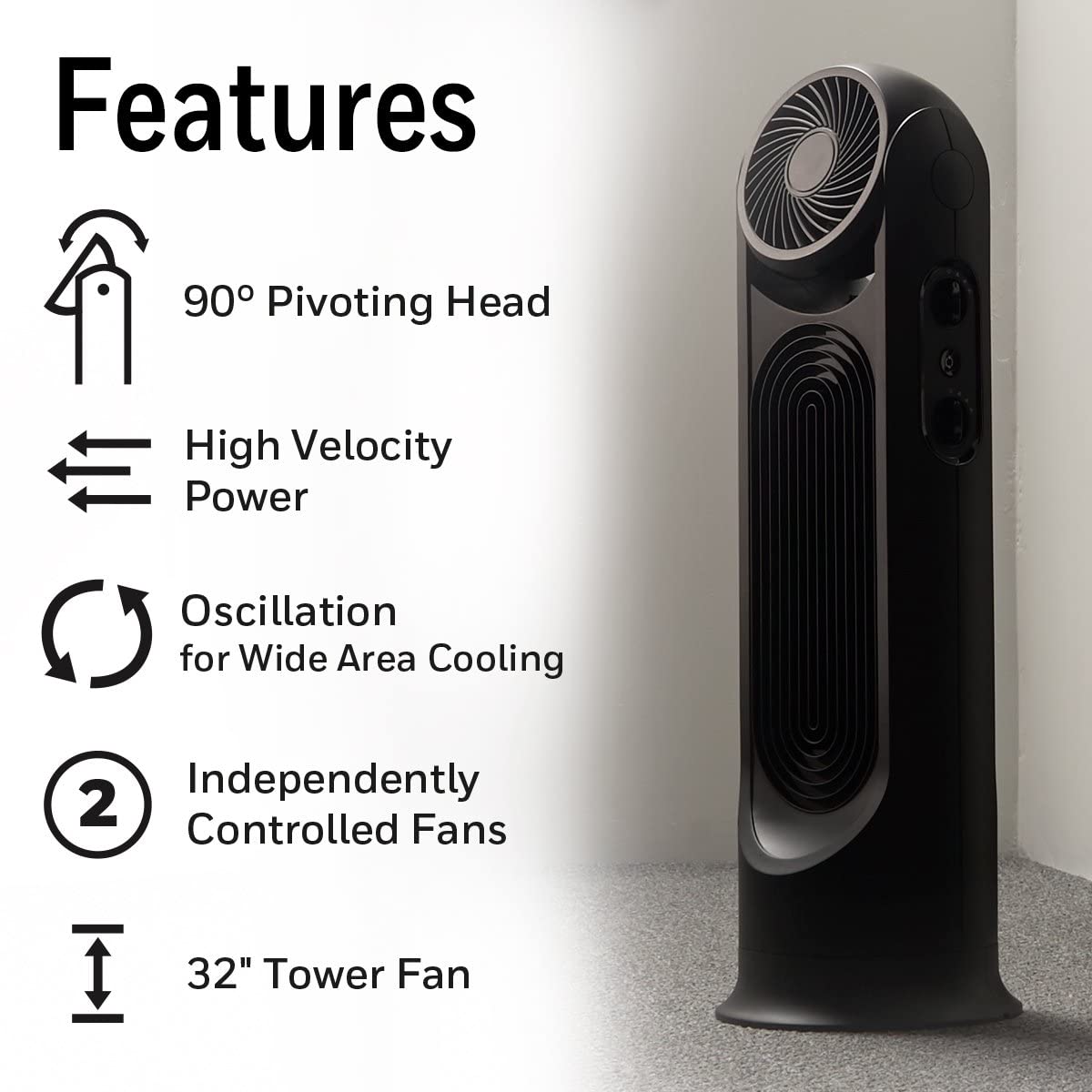 Honeywell TurboForce Tower Fan, 2-in-1 Fan with 6 speeds, quiet operation quality. Stylish Tower Fan for home, room, bedroom or home office - Black, HYF502