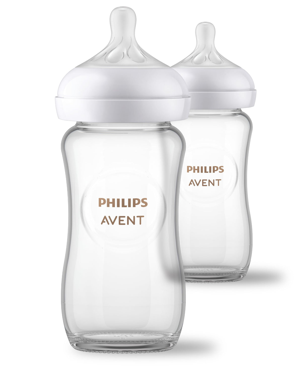 Philips Avent Natural Glass Baby Bottles with Natural Response Nipples (Medium Flow, Flow 3), 8oz, 2-Pack, SCY913/02